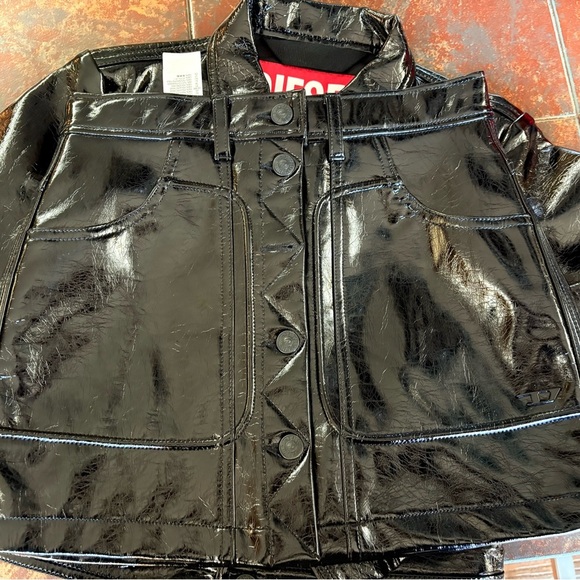 Diesel Kids Girls Glossy Black Jacket and Skirt Set - Picture 2 of 10